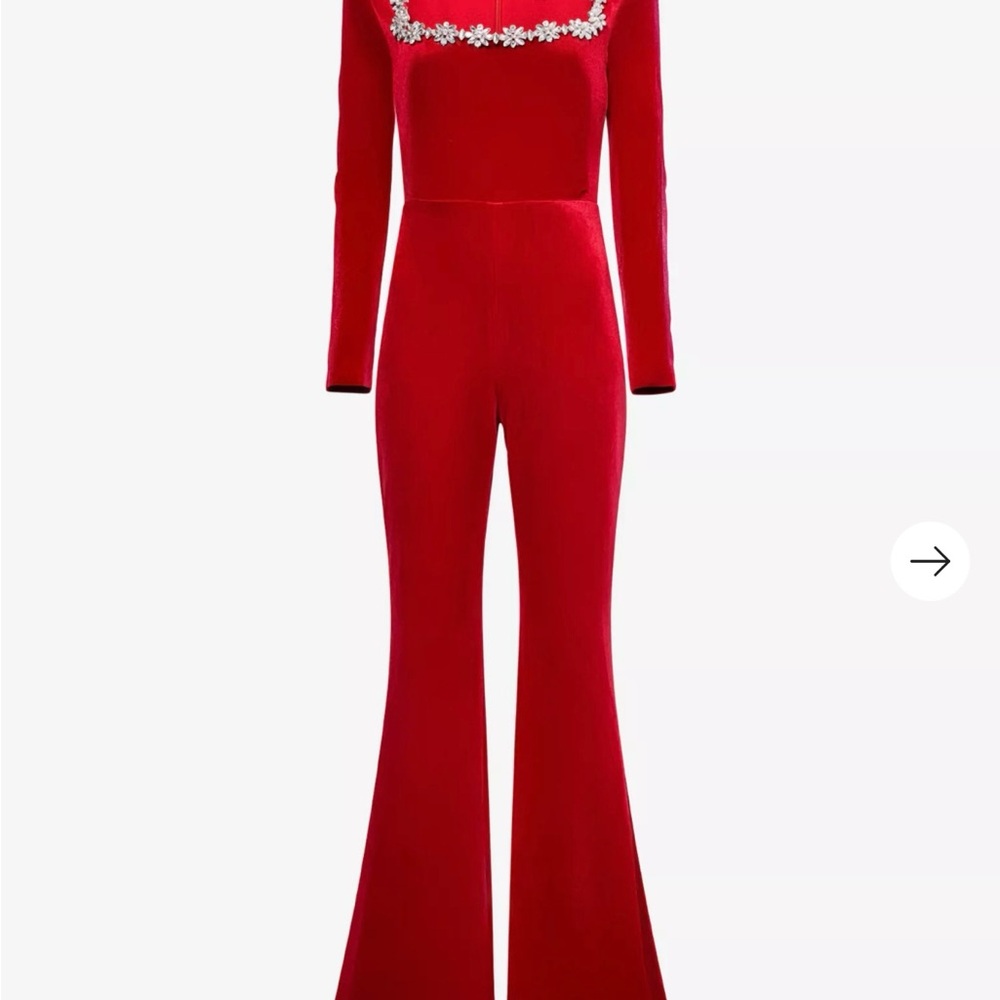 Gorgeous Nadine Merabi Kimberly jewel embellished red velvet jumpsuit